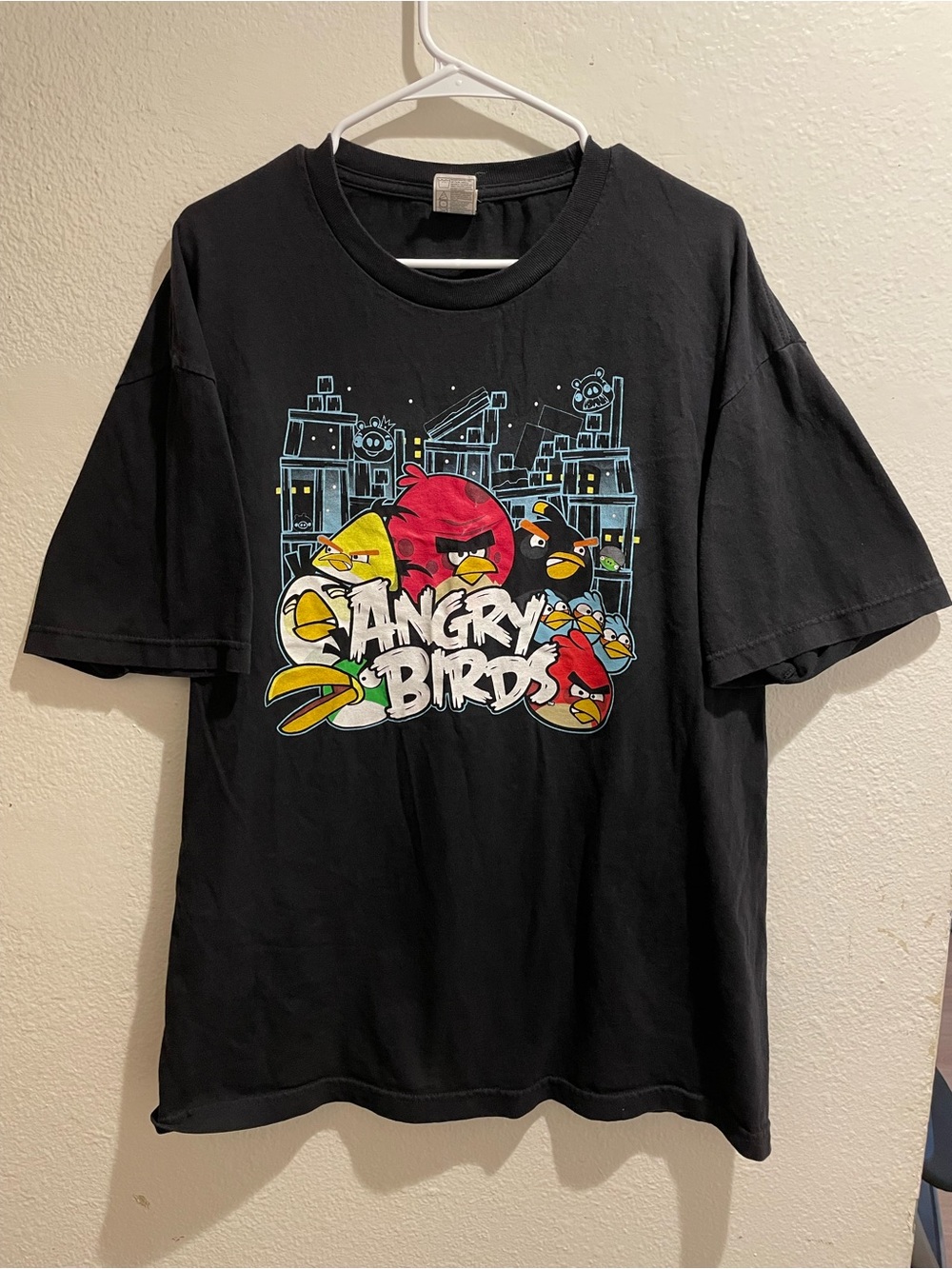 🐤Vintage Y2K Early 2010s Angry Birds 'Conflict' Black Graphic Tee - Size XL🐤